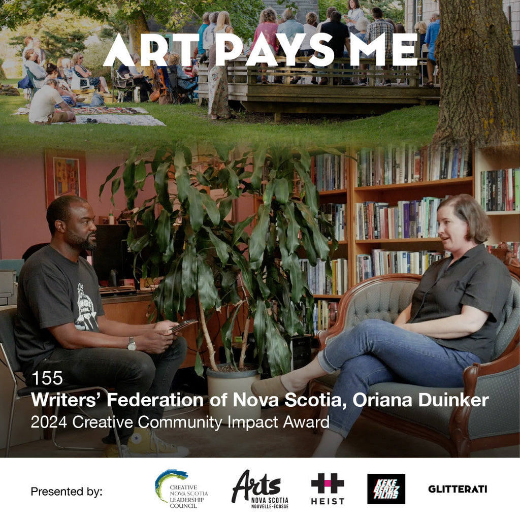 Duane Jones sitting with Oriana Duinker of the Writers' Federation of Nova Scotia