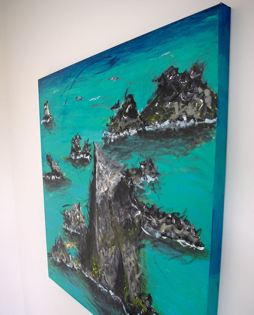 An acrylic painting of Bermuda's South Shore by Duane Jones