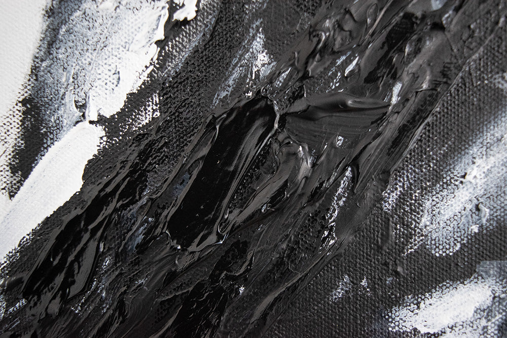 Black and white abstract painting close up detail