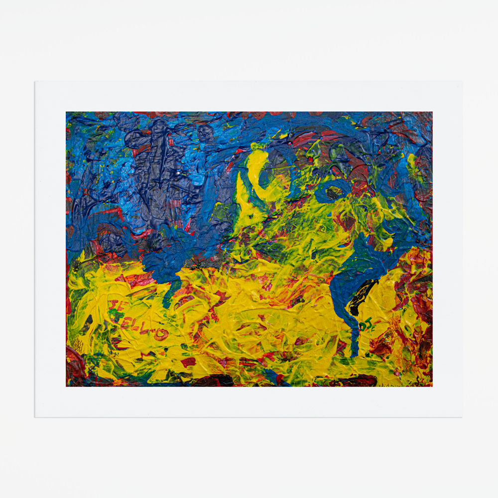 Yellow and blue abstract art print
